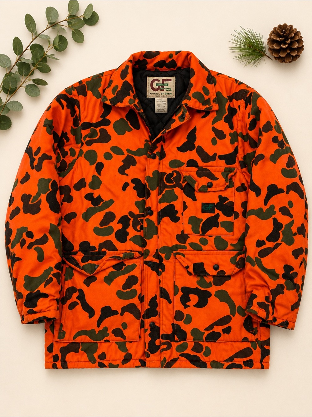 Vintage 1990s GunFlint Blaze Orange Camo Hunting Jacket Made USA Men’s M